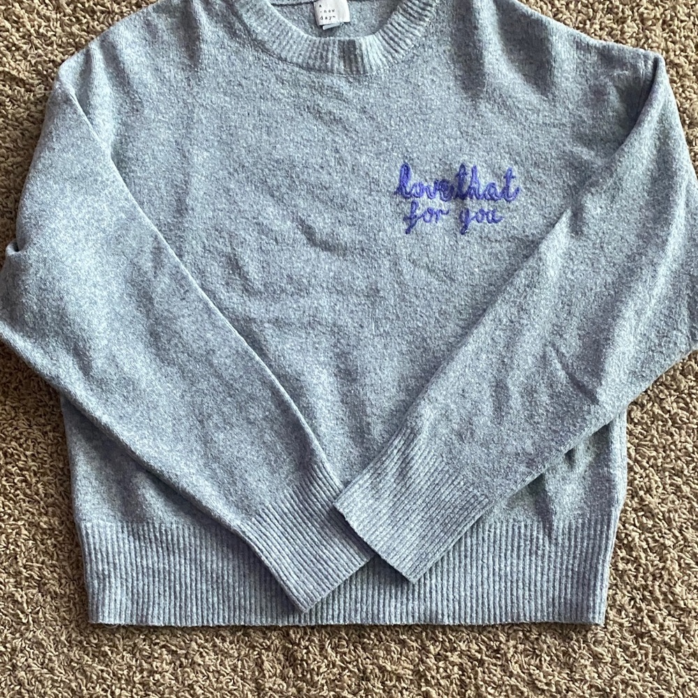 Gray Sweater with Purple Embroidery